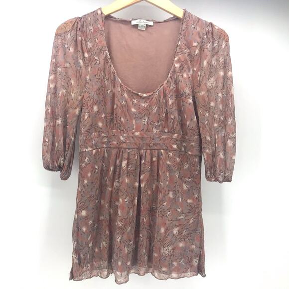 Inturtians Silk Top Womens Medium Brown Floral 100% Silk - Picture 1 of 10
